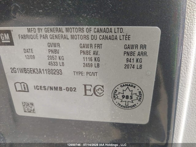 2010 Chevrolet Impala Lt მანქანა იყიდება აუქციონზე, vin: 2G1WB5EK3A1180293, აუქციონის ნომერი: 12650746