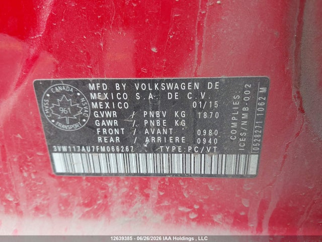 3VW117AU7FM066267 Volkswagen Golf 1.8 Tsi Comfortline/1.8 Tsi Highline/1.8 Tsi Trendline