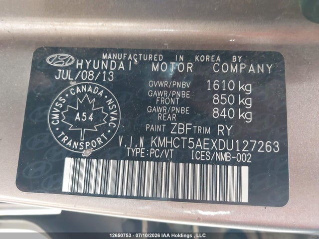 Продаж на аукціоні авто 2013 Hyundai Accent Gl, vin: KMHCT5AEXDU127263, номер лоту: 12650753