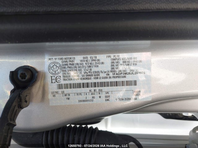 Aukcja sprzedaży 2018 Ford Focus Sel, vin: 1FADP3M28JL263076, numer aukcji: 12650793