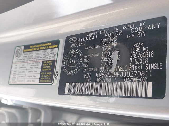 Продаж на аукціоні авто 2018 Hyundai Santa Fe Se/limited, vin: KM8SNDHF3JU270811, номер лоту: 12650794