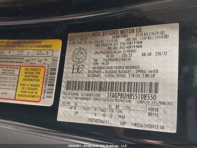 12650801 :رقم المزاد ، 1FAGP8UH8S5108550 vin ، 2025 Ford Mustang Ecoboost Premium مزاد بيع