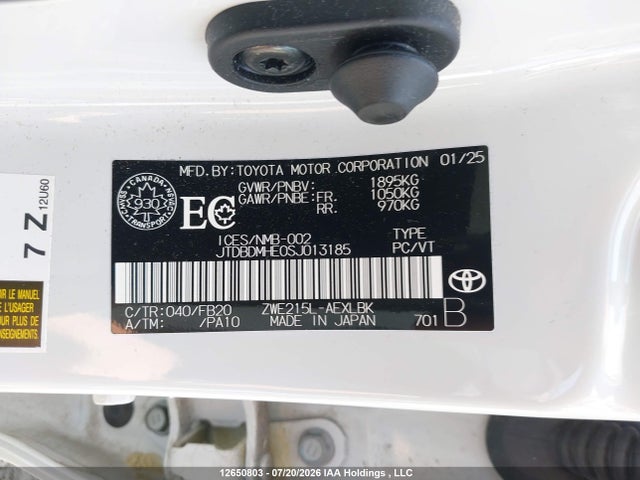 2025 Toyota Corolla Hybrid Le მანქანა იყიდება აუქციონზე, vin: JTDBDMHE0SJ013185, აუქციონის ნომერი: 12650803