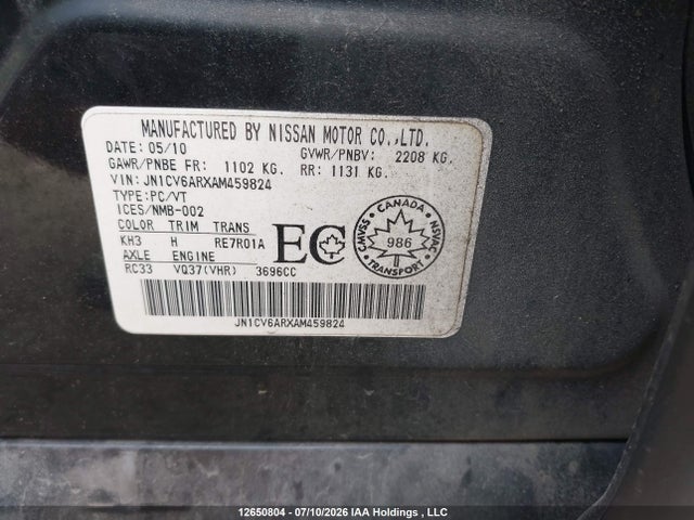 Продаж на аукціоні авто 2010 Infiniti G37, vin: JN1CV6ARXAM459824, номер лоту: 12650804