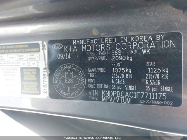12650824 :رقم المزاد ، KNDPBCAC1F7711175 vin ، 2015 Kia Sportage Lx مزاد بيع