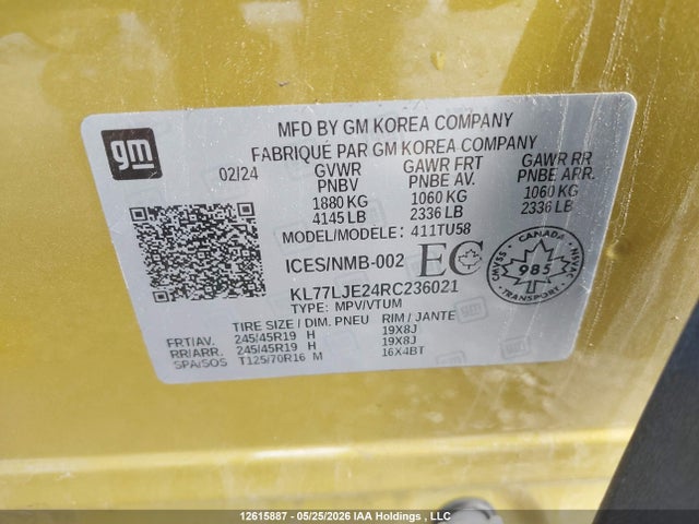 Продаж на аукціоні авто 2024 Chevrolet Trax 2rs, vin: KL77LJE24RC236021, номер лоту: 12615887