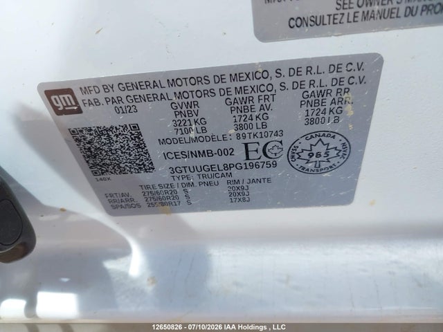 Продажа на аукционе авто 2023 Gmc Sierra 1500 Denali, vin: 3GTUUGEL8PG196759, номер лота: 12650826
