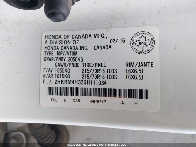 2016 Honda Cr-v Lx მანქანა იყიდება აუქციონზე, vin: 2HKRM4H32GH111034, აუქციონის ნომერი: 12639568