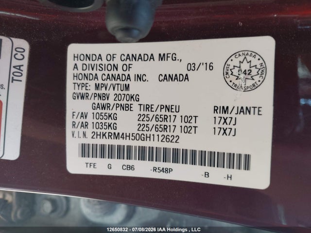 Honda CR-V EX 2016 2HKRM4H50GH112622 Image 9