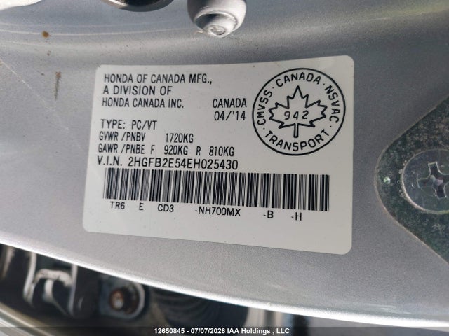 Honda CIVIC EX 2014 2HGFB2E54EH025430 Image 9