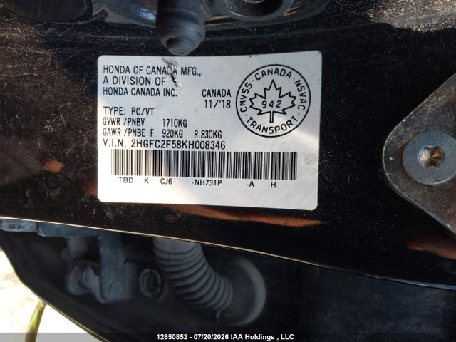 Honda Civic Lx 2019 2HGFC2F58KH008346 Image 9