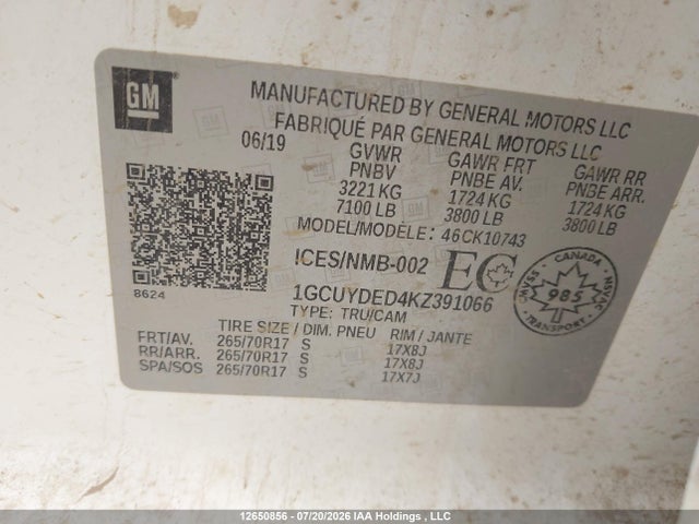 1GCUYDED4KZ391066 Chevrolet Silverado K1500 Lt