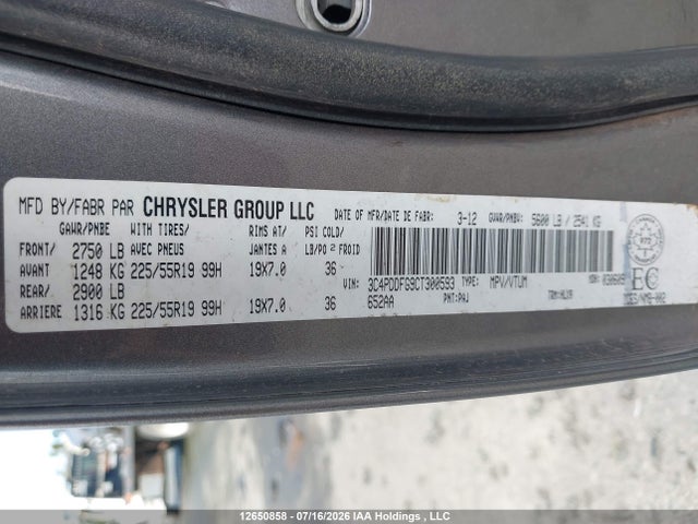 Aukcja sprzedaży 2012 Dodge Journey R/t, vin: 3C4PDDFG9CT300593, numer aukcji: 12650858