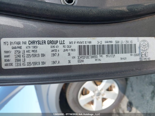Aukcja sprzedaży 2012 Dodge Journey R/t, vin: 3C4PDDFG9CT300593, numer aukcji: 12650858