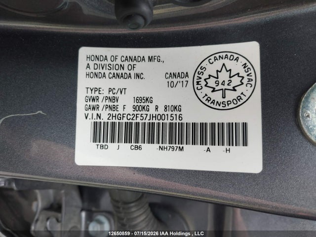 Honda Civic Lx 2018 2HGFC2F57JH001516 Image 9