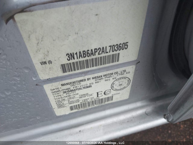 Aukcja sprzedaży 2010 Nissan Sentra 2.0/2.0s/sr/2.0sl, vin: 3N1AB6AP2AL703605, numer aukcji: 12650868