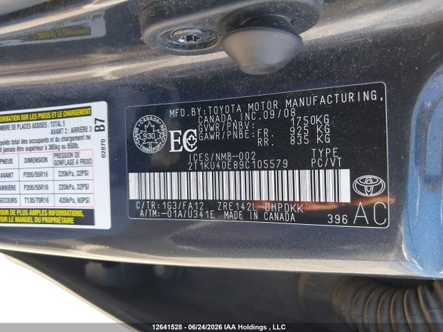 2009 Toyota Matrix Wagon მანქანა იყიდება აუქციონზე, vin: 2T1KU40E89C105579, აუქციონის ნომერი: 12641528