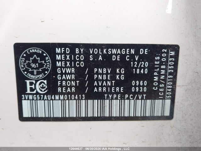 3VWG57AU4MM010413 Volkswagen Golf Comfortline/highline