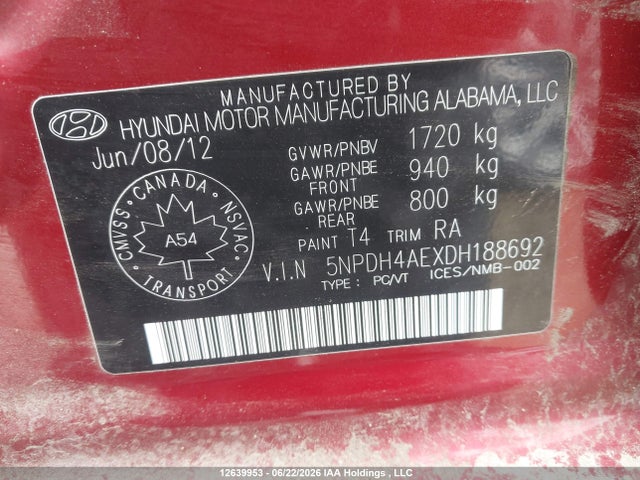 Продаж на аукціоні авто 2013 Hyundai Elantra Gls, vin: 5NPDH4AEXDH188692, номер лоту: 12639953