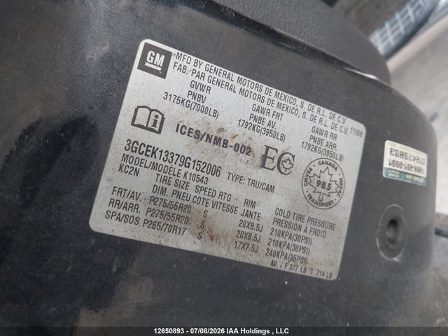 Aukcja sprzedaży 2009 Chevrolet Silverado K1500, vin: 3GCEK13379G152006, numer aukcji: 12650893