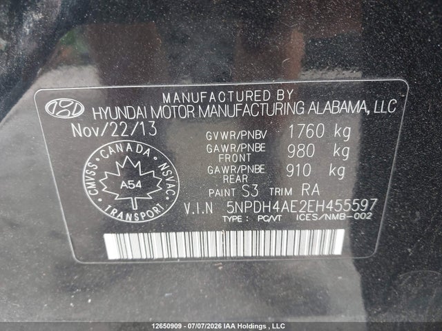 2014 Hyundai Elantra Gl მანქანა იყიდება აუქციონზე, vin: 5NPDH4AE2EH455597, აუქციონის ნომერი: 12650909