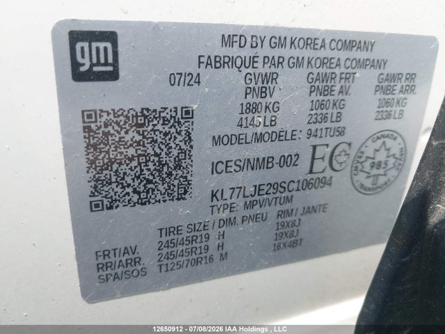 Aukcja sprzedaży 2025 Chevrolet Trax 2rs Fwd, vin: KL77LJE29SC106094, numer aukcji: 12650912
