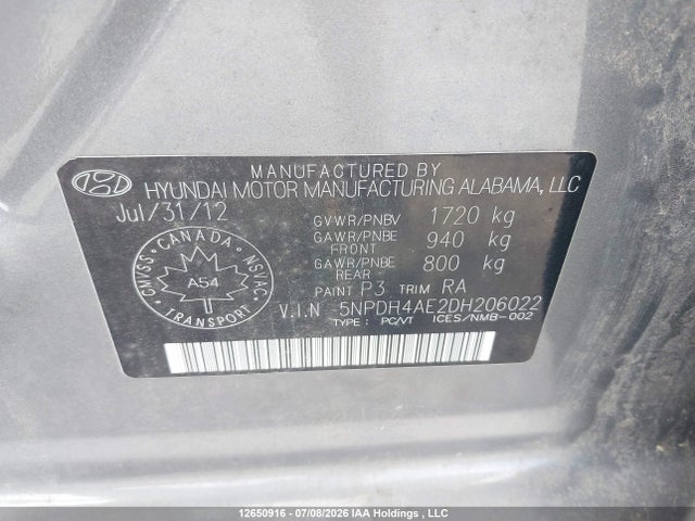 Aukcja sprzedaży 2013 Hyundai Elantra Gls/limited, vin: 5NPDH4AE2DH206022, numer aukcji: 12650916