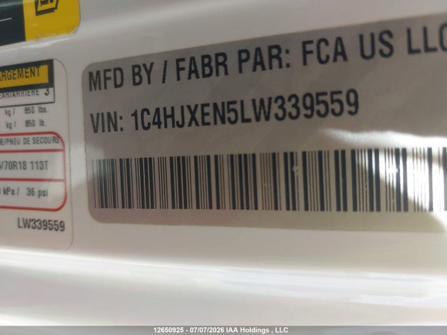 Продаж на аукціоні авто 2020 Jeep Wrangler Unlimited Sahara, vin: 1C4HJXEN5LW339559, номер лоту: 12650925