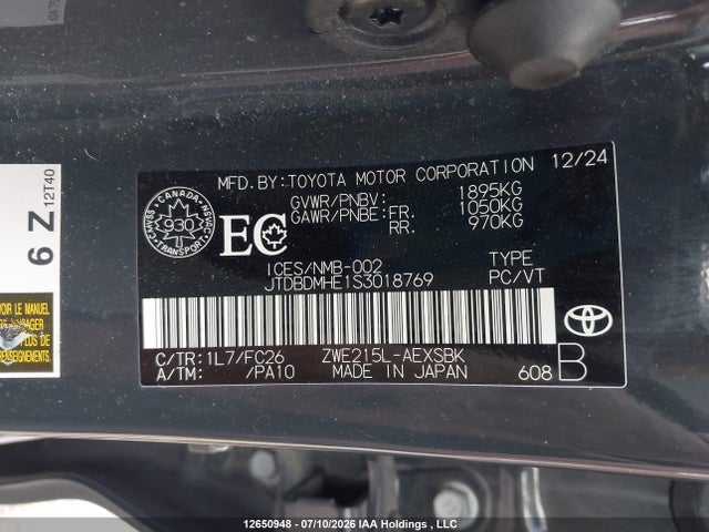 Toyota Corolla Le/se 2025 JTDBDMHE1S3018769 Image 9