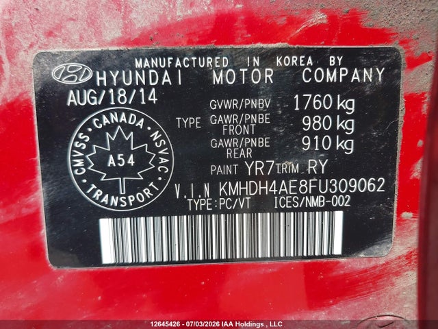 Продаж на аукціоні авто 2015 Hyundai Elantra Sport Appearance, vin: KMHDH4AE8FU309062, номер лоту: 12645426