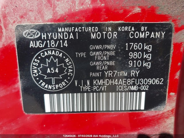 Продаж на аукціоні авто 2015 Hyundai Elantra Sport Appearance, vin: KMHDH4AE8FU309062, номер лоту: 12645426