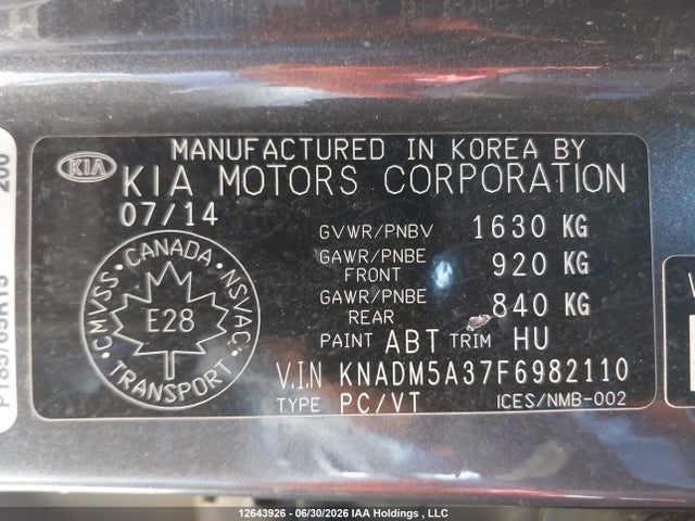 Продажа на аукционе авто 2015 Kia Rio Ex/lx/lx+/sx, vin: KNADM5A37F6982110, номер лота: 12643926