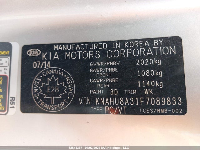 Продаж на аукціоні авто 2015 Kia Rondo Ex/ex Luxury/ex Value, vin: KNAHU8A31F7089833, номер лоту: 12644387