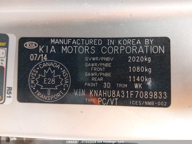 Продаж на аукціоні авто 2015 Kia Rondo Ex/ex Luxury/ex Value, vin: KNAHU8A31F7089833, номер лоту: 12644387