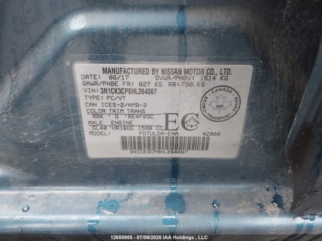 2017 Nissan Micra S/sr/sv მანქანა იყიდება აუქციონზე, vin: 3N1CK3CP8HL264067, აუქციონის ნომერი: 12650955