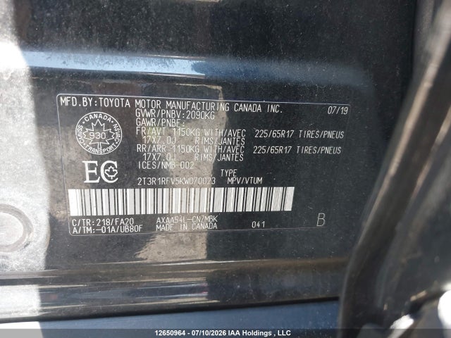 Продаж на аукціоні авто 2019 Toyota Rav4 Xle, vin: 2T3R1RFV5KW070023, номер лоту: 12650964