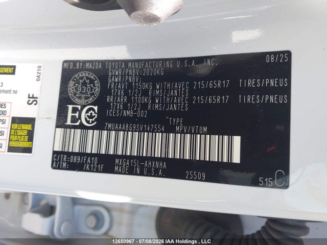 Продаж на аукціоні авто 2025 Toyota Corolla Cross L, vin: 7MUAAABG9SV147554, номер лоту: 12650967