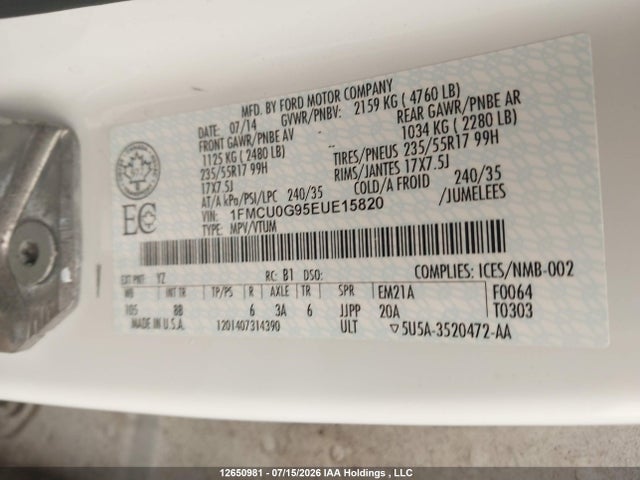 Ford ESCAPE SE 2014 1FMCU0G95EUE15820 Image 9