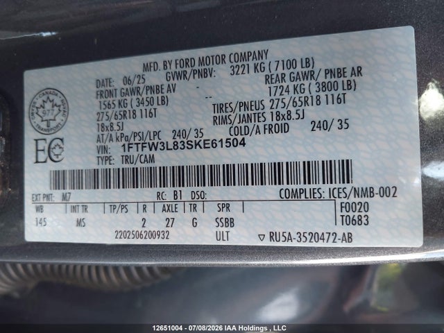 Aukcja sprzedaży 2025 Ford F-150 Xlt, vin: 1FTFW3L83SKE61504, numer aukcji: 12651004