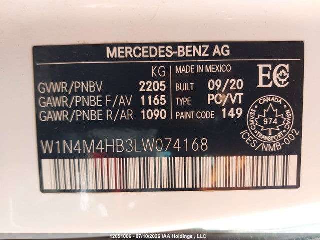 2020 Mercedes-benz Glb 250 4matic მანქანა იყიდება აუქციონზე, vin: W1N4M4HB3LW074168, აუქციონის ნომერი: 12651006