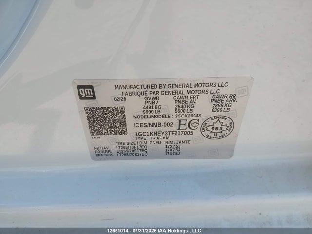 2026 Chevrolet Silverado K2500 Heavy Duty Lt მანქანა იყიდება აუქციონზე, vin: 1GC1KNEY3TF217005, აუქციონის ნომერი: 12651014