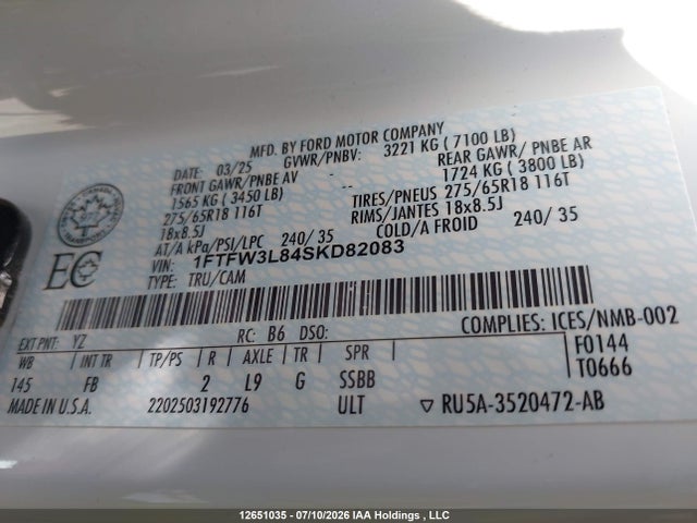 Ford F150 Xlt 2025 1FTFW3L84SKD82083 Image 19