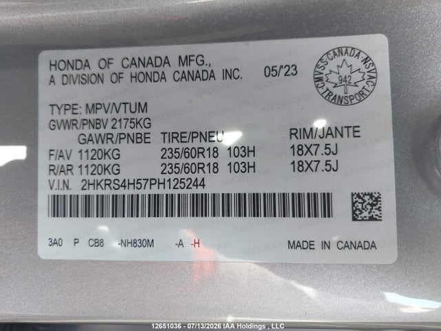 2HKRS4H57PH125244 Honda Cr-v Sport/sport-b