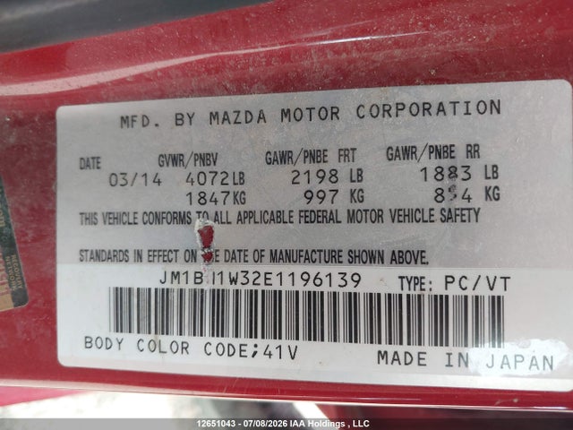 12651043 :رقم المزاد ، JM1BM1W32E1196139 vin ، 2014 Mazda 3 Grand Touring مزاد بيع