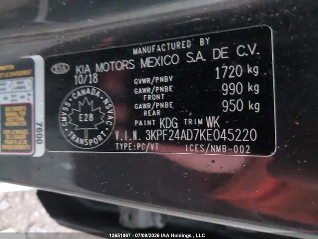 12651067 :رقم المزاد ، 3KPF24AD7KE045220 vin ، 2019 Kia Forte Fe/lx/lxs مزاد بيع