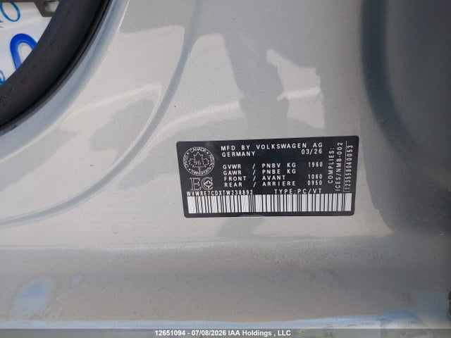 Продажа на аукционе авто 2026 Volkswagen Gti Autobahn, vin: WVWRE7CDXTW238892, номер лота: 12651094