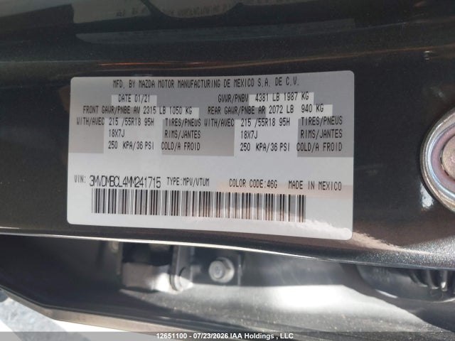 12651100 :رقم المزاد ، 3MVDMBCL4MM241715 vin ، 2021 Mazda Cx-30 Gs مزاد بيع