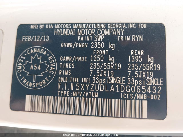 Aukcja sprzedaży 2013 Hyundai Santa Fe Sport, vin: 5XYZUDLA1DG065432, numer aukcji: 12651103