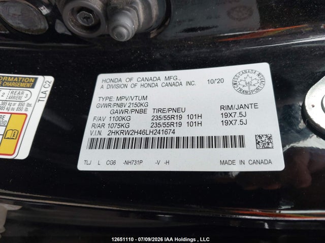 Продажа на аукционе авто 2020 Honda Cr-v Sport, vin: 2HKRW2H46LH241674, номер лота: 12651110