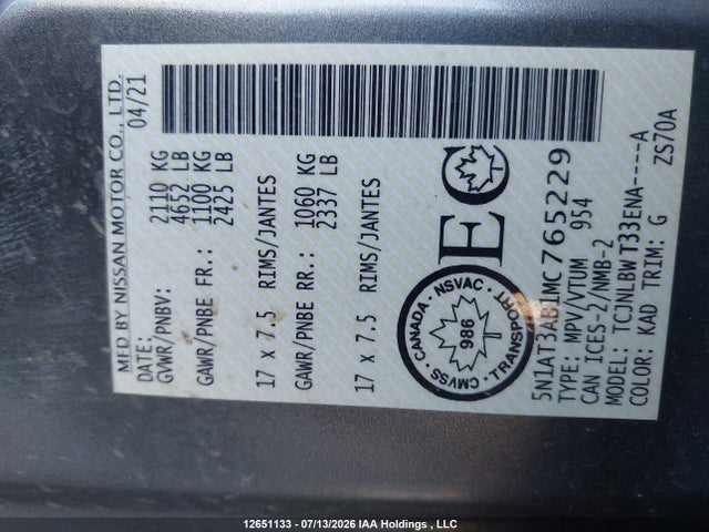 5N1AT3AB1MC765229 Nissan ROGUE S